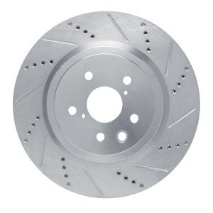 Lexus GS F Brake Rotor (1) - Right Rear - R1 Concepts - Drilled & Slotted - Silver - `15-`22